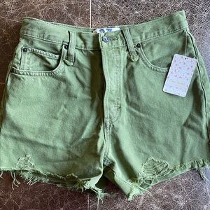 Free People Green Distressed Jean Shorts